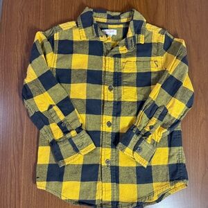 Cat & Jack Boys Flannel Plaid Collard Shirt Size XS Yellow/Black